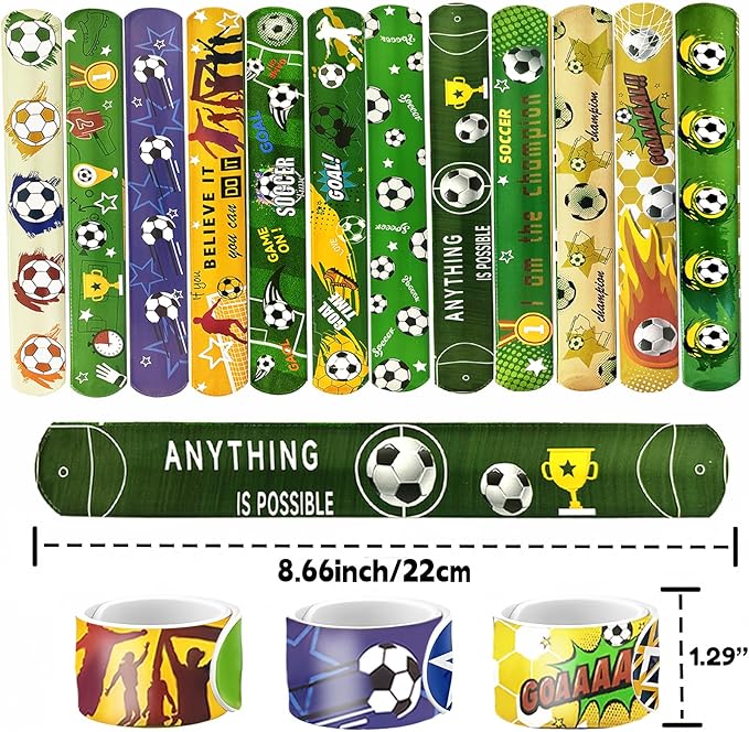 74Pcs Soccer Theme Party Favors Contain 24 Pcs Slap Bracelets 50Pcs Stickers, Soccer Theme Birthday Party Decorations,Classroom Rewards Supplies.