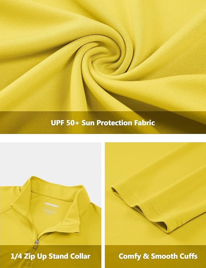 CRYSULLY Men's Long Sleeve 1/4 Zip Shirts Sun Protection Pullover UPF 50+ Rash Guard Running Lightweight T Shirt