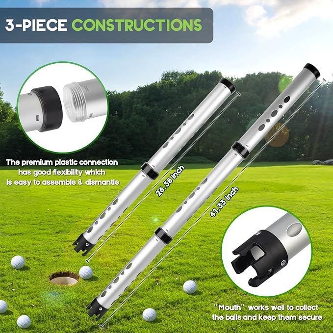 Golf Ball Retriever, Aluminum Alloy Picker Upper Tube, Golf Balls Shagger Grabber, Ball Collector, Pickup Tool Device for Men Women