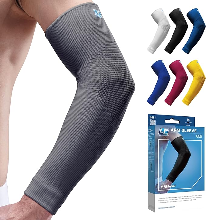 LP SUPPORT 668 Compression Arm Sleeve for Workouts, Sports & Weightlifting, Golf and Tennis Elbow Pain relief for Men & Women