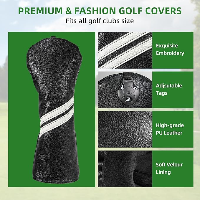 Golf Club Head Covers - 4pcs or 1pc Golf Accessories Club Covers Set for Woods and Driver Fairway Hybrids with Interchangeable Tags