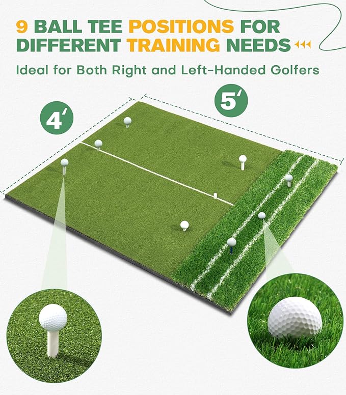 Premium Dual-Turf 5x4ft Golf Mat: Christmas Upgraded Golf Hitting Mat, Alignment & Angle of Approach Aid, Indoor/Outdoor Practice, Green,Ideal Golf Gifts