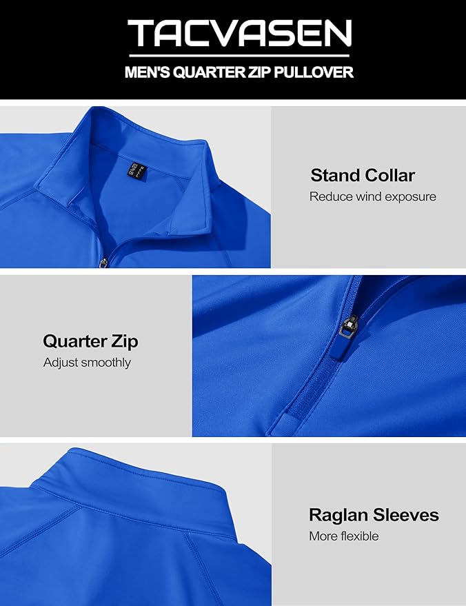 TACVASEN Men's Quarter Zip Pullover Fleece Lined Thermal Long Sleeve Golf Shirt 1/4 Zip Warm Winter Sweatshirts