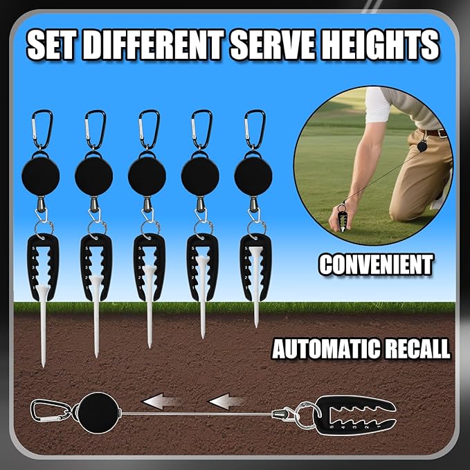 5-in-1 Golf Training Kit: Golf Grip Trainer,Swing Training Aid,Golf Impact Tape Labels,Adjustable Tee Height Tool & Club Groove Sharpener