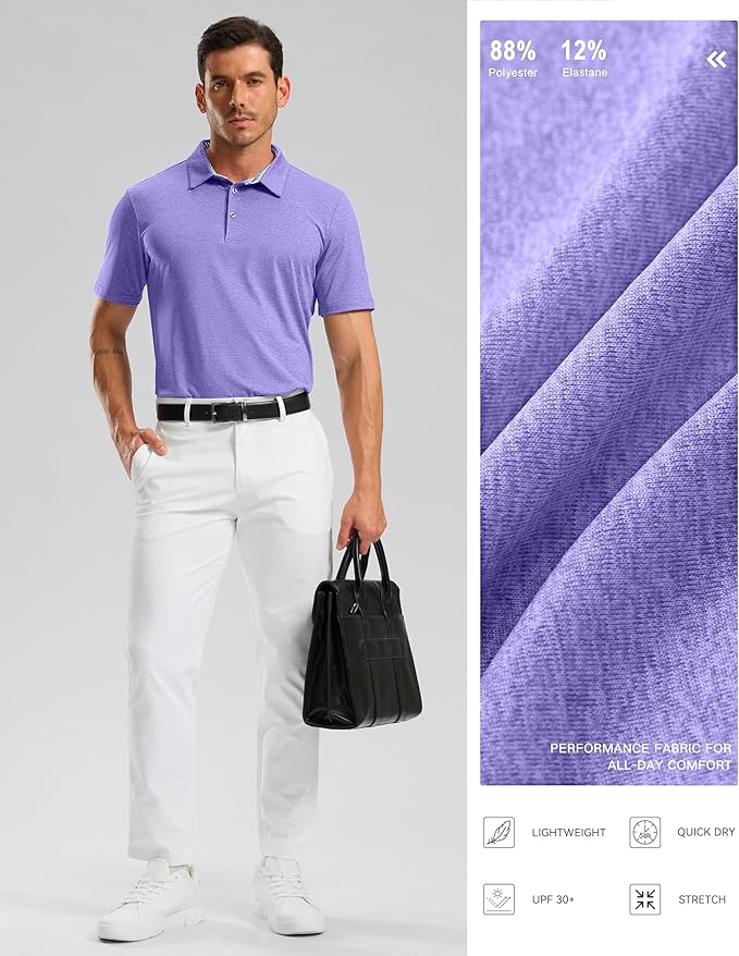 Golf Shirts Heather Polo Short Sleeve Dry Fit Lightweight Moisture Wicking Collared Shirts Casual Athletic Business