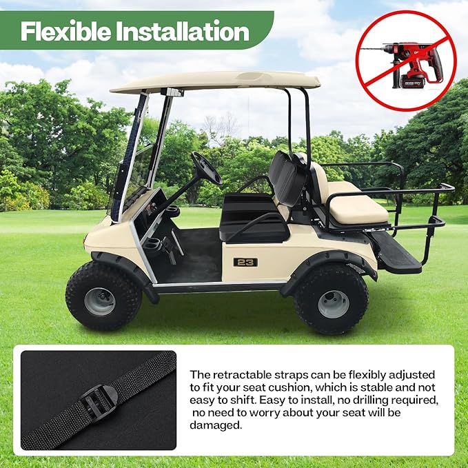 T TGBROS Golf Cart Seat Covers Fit for Yamaha Club Car EZGO Ordinary Front Rear Seat Cushion Waterproof Vinyl Leather Breathable Comfortable Replacement Black Seat Cover Anti-Scratch
