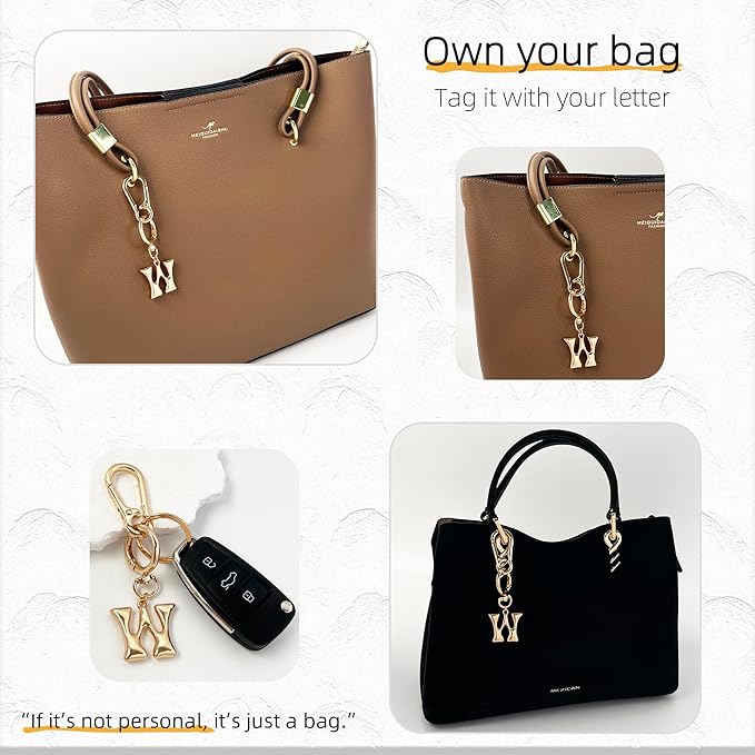 Gold Bubble Heart, Cherry, Bow & More Designs Letter Initial Keychain Bag Charms – Cute Purse Charms for Handbags