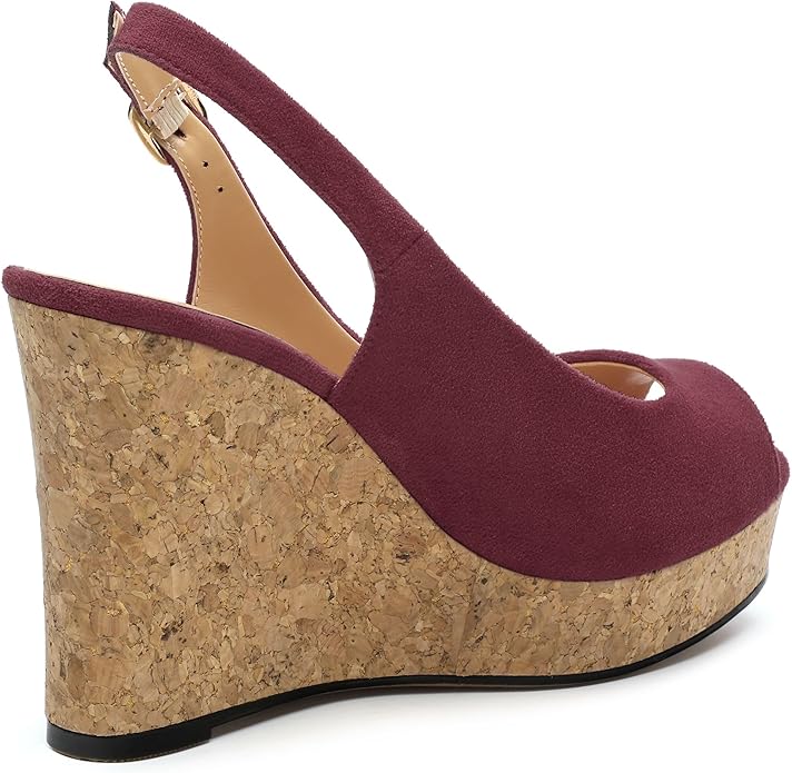 Womens Wedge Platform Sandals Peep Open Toe Slingback Buckle High Heel Dress Shoes Pumps Suede 3.94 Inch