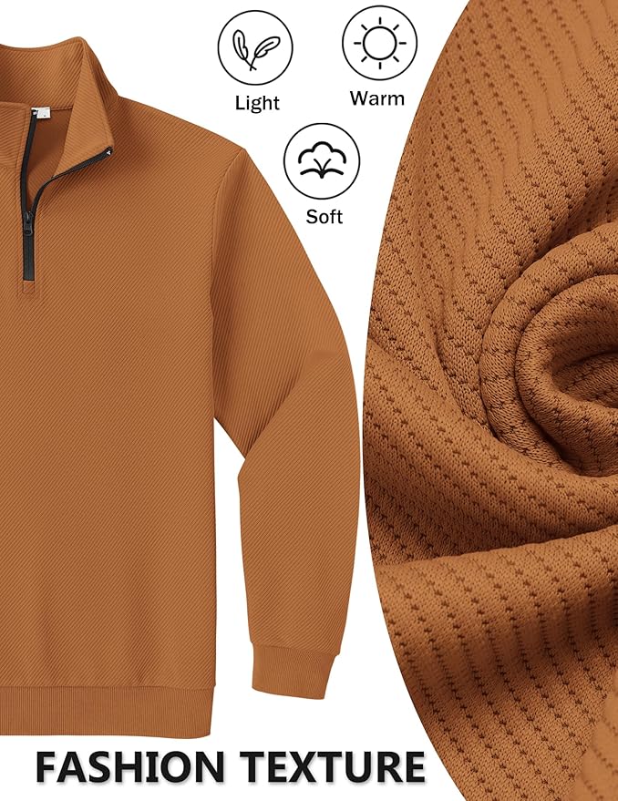 COOFANDY Mens Quarter Zip Pullover Sweatshirts Lightweight Long Sleeve Mock Neck Sweater Polo