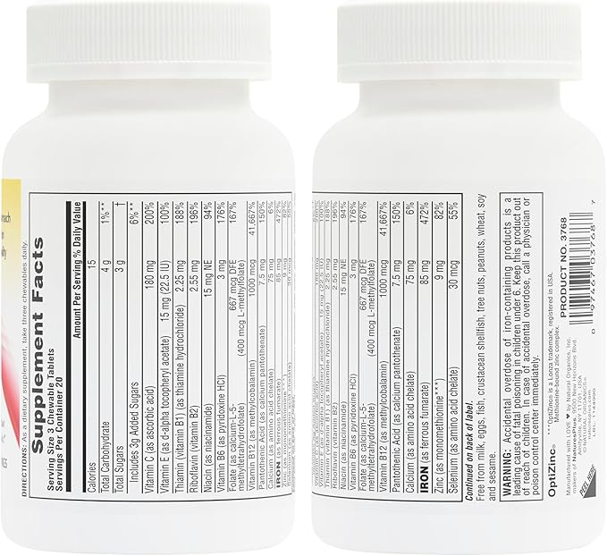 Natures Plus Hema-Plex Iron - 60 Mixed Berry Chewables - 85 mg Elemental Iron - Total Blood Health - with Vitamin C & Bioflavonoids - Vegan, Gluten Free - 20 Servings