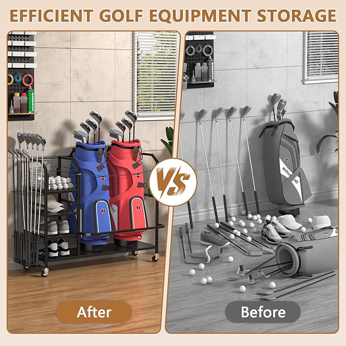 Golf Bag Storage, Big Capacity Golf Bag Organizer for Golf Bag and Equipment Accessories, Golf Organizer for Garage, Home or Club,Extra Storage Rack for Golf Clubs,Black