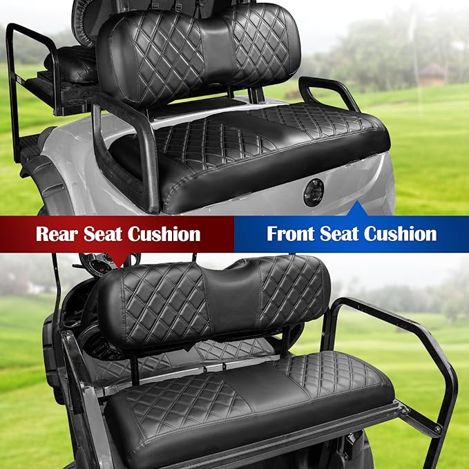 NOKINS 4PCS Golf Cart Diamond Seat Covers Kit,Front and Rear Seat Covers Fits for EZGO/Club Car/Yamaha Original Regular Seat Cushion, No Stapler