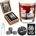 Whiskey Glass Gifts for Golf Dad, Best Gift for Men, Gift with 12oz Whiskey Glasses, Stones, Coaster, Wooden Box for Golf-Dad