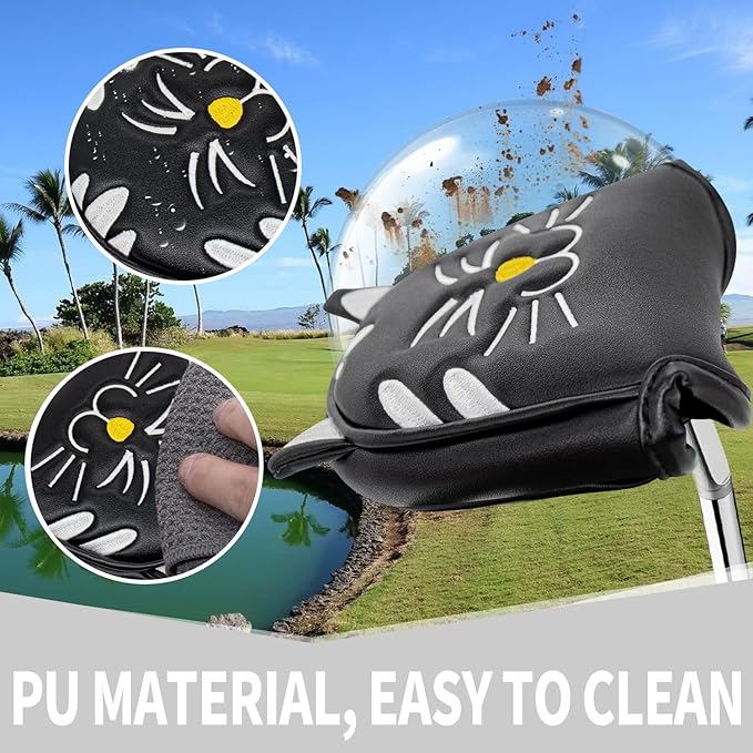 Golf Kitty Head Cover Golf Club White Leather Headcovers 1pc/4pcs Set Fits Driver Fairway Wood Hybrid Utility Putter Iron Wedge Headcover.