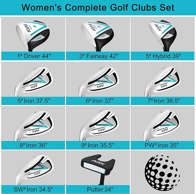 KVV Premium Right Hand Golf Club Set 11-Piece Set for Women, Including Driver, Fairway, Hybrid, 5#-P# Irons, Putter Steel Shaft Regular Flex Golf Clubs, with/Without Golf Bag