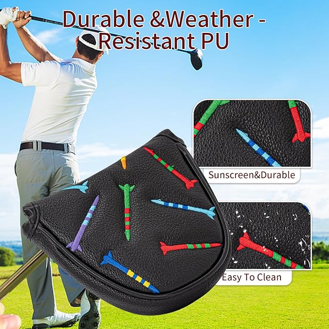 Colorful Nails Style Golf Half Mallet Putter Cover Headcover, Golf Putter Club Cover Magnetic Golf Head Covers Headcovers Club Protective Equipment