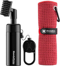 Handy Picks Golf Club Cleaner with Water Bottle Holds 5.5 OZ, Heavy Duty Metal Retractable Magnetic Clip, Waffle Microfiber Golf Towel, Ideal Water Brush Combo