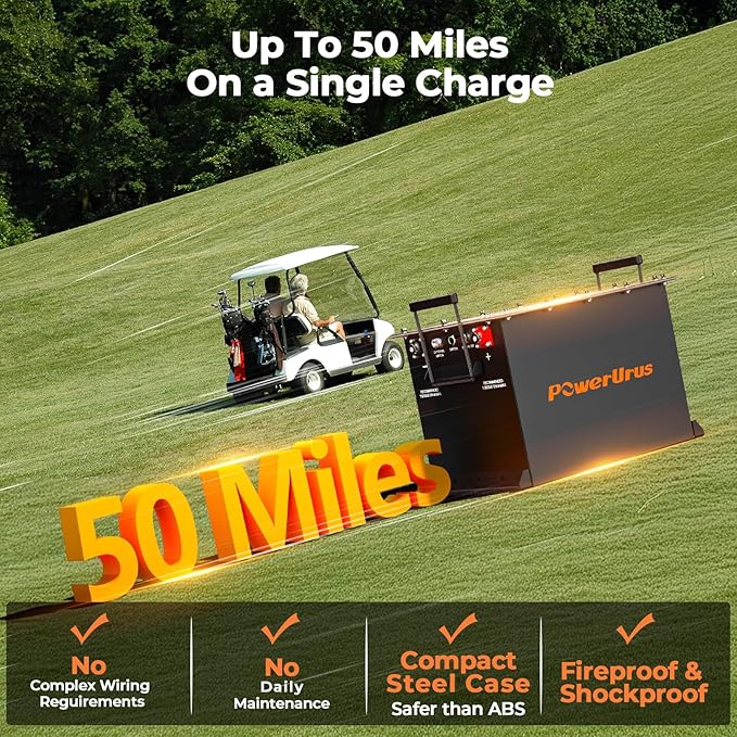 48V 100Ah Lithium Golf Cart Battery, PowerUrus 48V Lithium Golf Cart Battery, 48V 100Ah LiFePO4 Batteries, Built-in Max 300A BMS, with LCD Monitor & Mobile APP, 4000+ Cycles, Perfect for Golf Carts