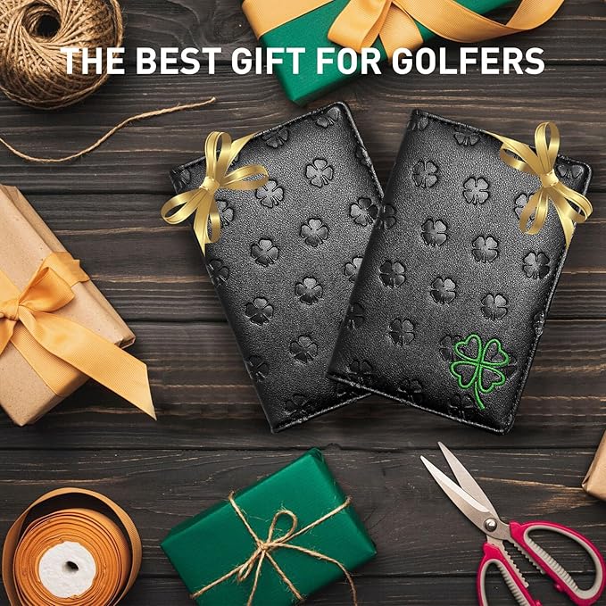 FINGER TEN Golf Scorecard Holder with 2 Free Pencils Value Pack, Premium Leather Yardage Books Cover Weatherproof, Lightweight Portable Score Tracking Accessories for Men Women