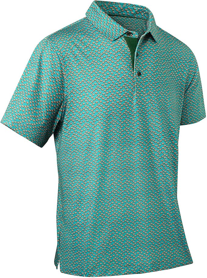 Mens Golf Shirts Quick Dry Moisture Wicking Casual Short Sleeve Performance Athletic Print Collared Stylish Men Polo Shirt