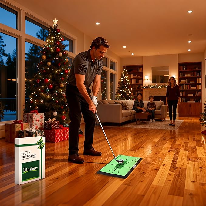 Golf Hitting Mat – Portable Golf Pratice Mat with Longer Swing Path Trajectory, 3-in-1 Includes Fairway, Rough & Putting Pad Training Mats on No-Slip Rubber Base,Simulator Must Haves, Gift for Golfers