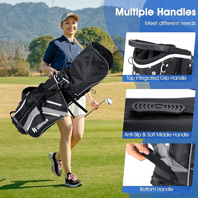 ULTIMATE 14-Way Golf Stand Bag, Portable Golf Bag w/ 6 Pockets,Cooler Bag & Waterproof Valuable Pocket, Rain Hood, Ergonomic Dual Strap System & Carrying Handles, 5 LBS Lightweight for Adults