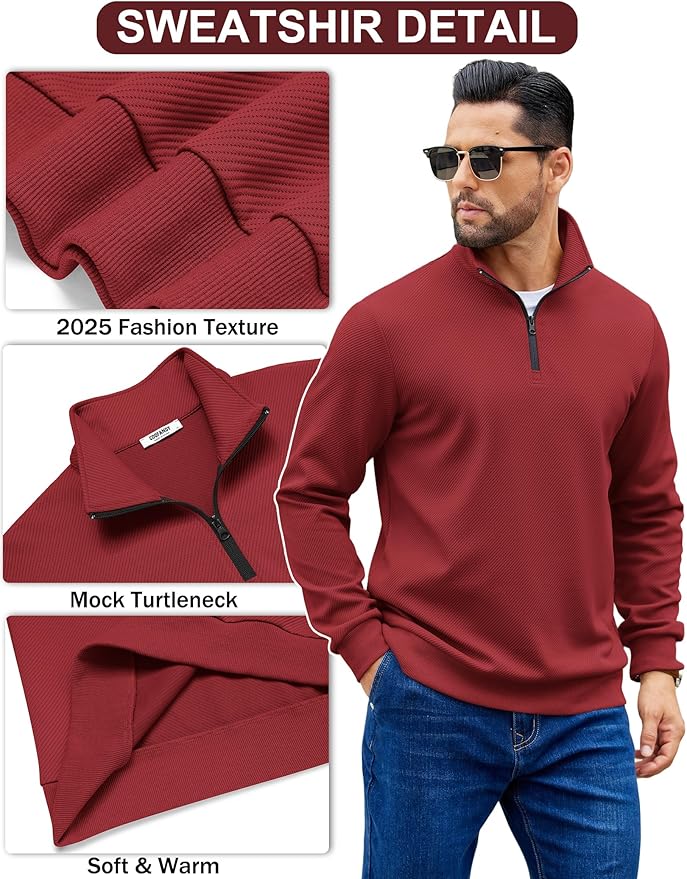 COOFANDY Mens Quarter Zip Pullover Sweatshirts Lightweight Long Sleeve Mock Neck Sweater Polo