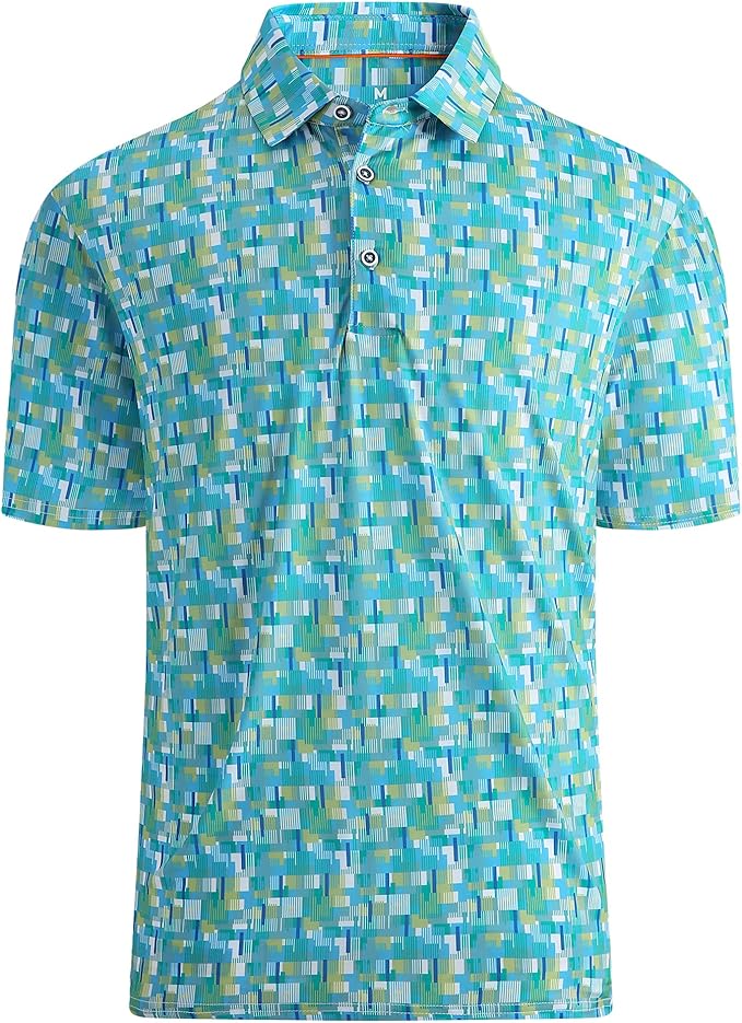 Esabel.C Golf Shirts for Men Dry Fit Performance Short Sleeve Print Moisture Wicking Collared Shirt
