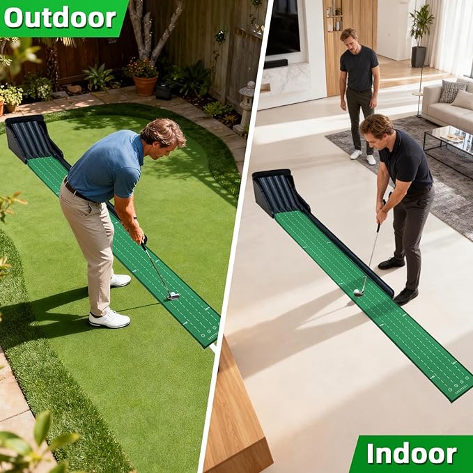 Crestgolf Golf Putting Mat, Automatic Ball Return with 4 Unique Flipping Tracks & 2-Player Mode, Professional Non-Slip Practice Putting Green Mat for Indoor Golf Training, Improve Putting Skills