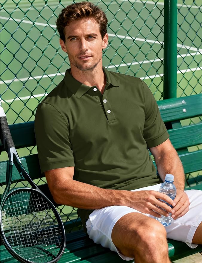 MAGCOMSEN Men's Polo Shirts 3 Buttons Casual Work T Shirts Quick Dry Short Sleeve Golf Shirt Pique Jersey Outdoor Performance