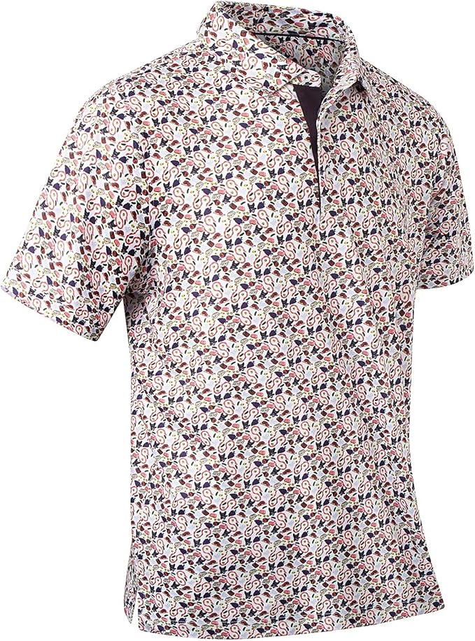 Mens Golf Shirts Quick Dry Moisture Wicking Casual Short Sleeve Performance Athletic Print Collared Stylish Men Polo Shirt