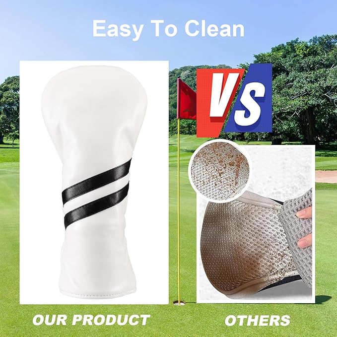 Golf Club Head Covers, 3pcs Golf Headcovers for Woods and Driver Fairway Hybrids, Premium PU Leather Club Headcovers Set with Interchangeable Tag for Men Women