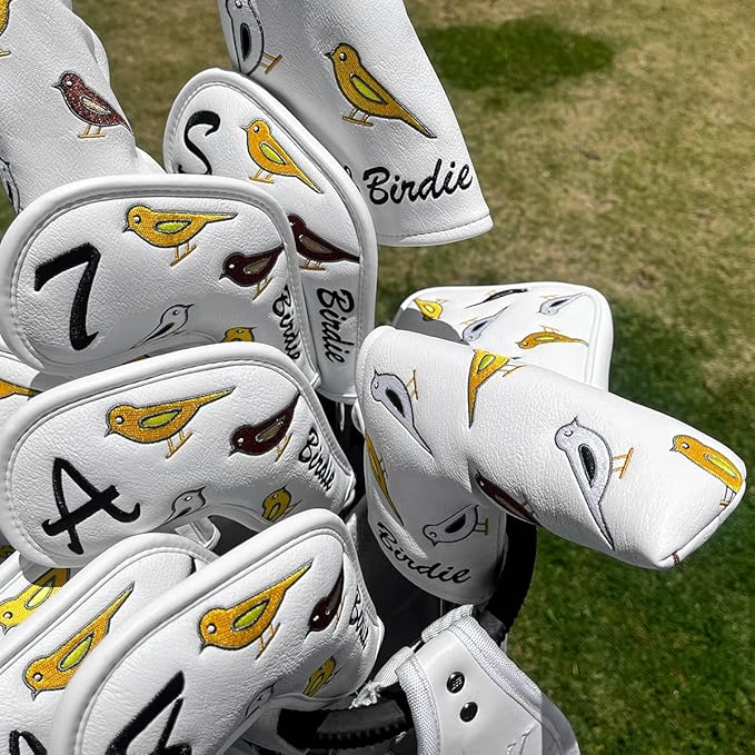 Golf Club Head Covers Birdie Driver Headcovers Fairway Wood Covers Hybrid Cover Elegant Embroidery Premium Leather Golf Mallet Blade Putter Cover