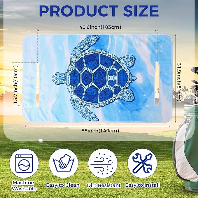 Peryiter Golf Cart Seat Covers Cute Blue Sea Turtle Cart Breathable Seat Covers Compatible with Ezgo and Other 2 Person Seats, Microfiber Suede, Sweat Absorption, 51"x 31"
