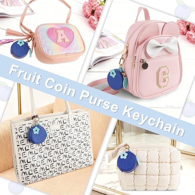 XSUIOY Orange Fruit Coin Purse Keychain Bag Charm, Mini Leather Coin Purse & Pouch Airtag Holder Keychain, Kawaii Bag Charms for Handbag, Tote, Keys, Airtag, Gifts for Girls & Women