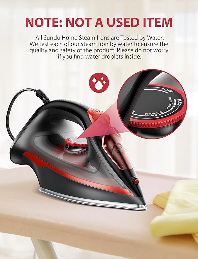 Steam Iron for Clothes 15s Fast Heat-up, 1500W Iron with 13.21oz Water Tank, Non-Stick Ceramic Soleplate, Anti-Drip, Auto-Off, Burst Steam, Self-Cleaning, Ironing Clothes for Home
