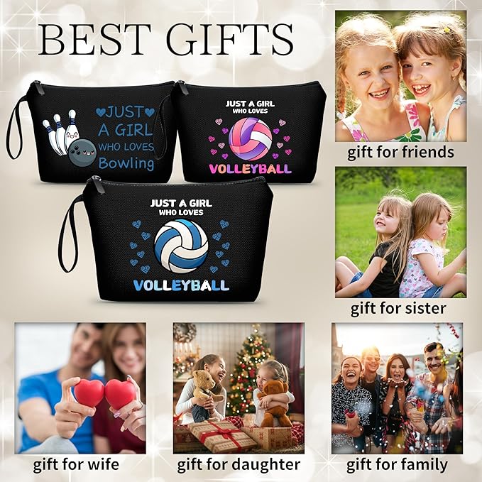 Volleyball Themed Travel Cosmetic Case, Blue, Cosmetic Bag, Zipper Closure, Women, Youth Girls