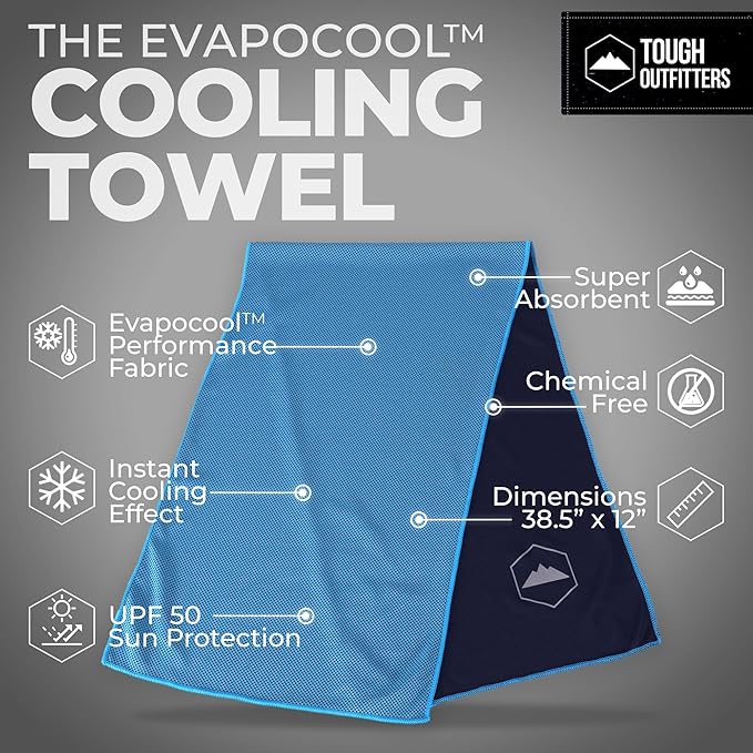 Tough Outdoors Cooling Towels for Neck Face - Neck Cooling Towel for Hot Weather Yoga Sports Golf Sweat - Instant Cold Towel