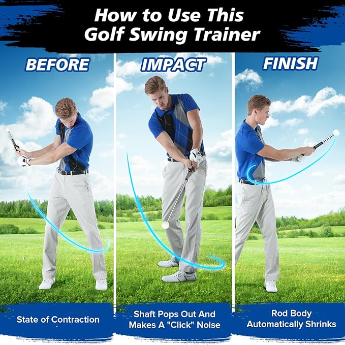 Telescopic Club, Retractable Golf Swing Training Aid with Golf Grip Trainer,Practice Golf Stick & Golf Swing Trainer for Warm-up/Indoor Practice/Strength & Tempo Training
