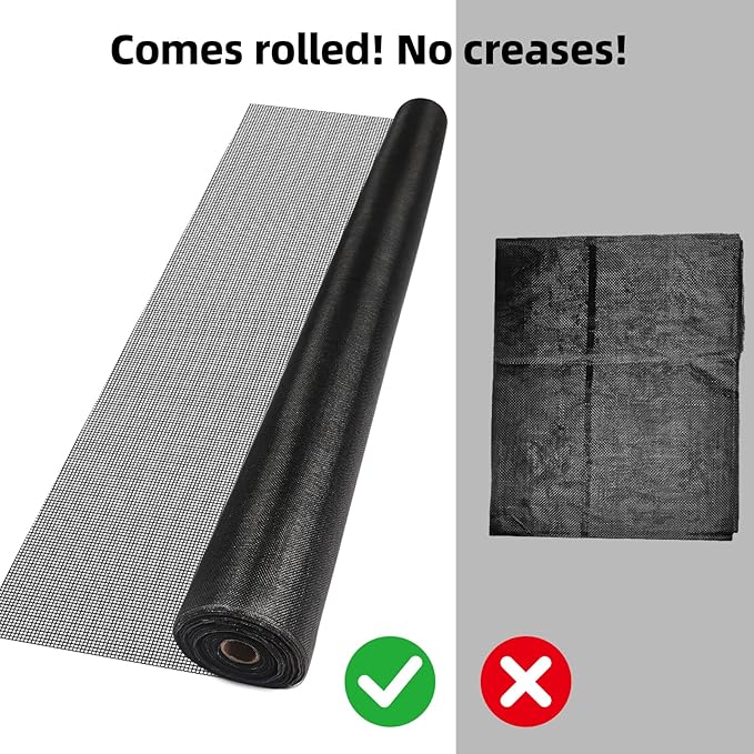 Fiberglass Window Screen Mesh Roll - 36"x100', Easy-to-Cut Screen Door Mesh for Windows, Pool, Porch Durable Mesh Replacement Option