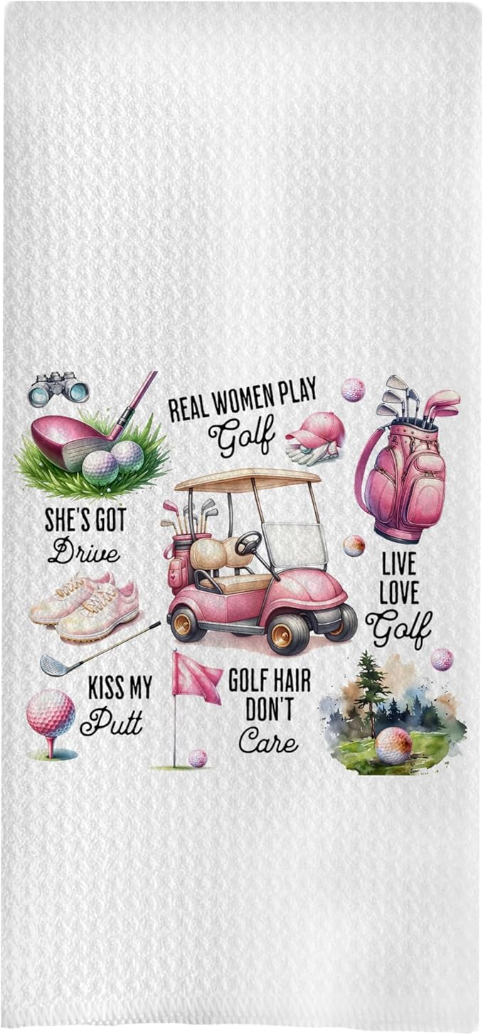 Pink Golf Kitchen Towels - Golf Gifts Decorative Waffle Dish Towels, 16x24 Inch