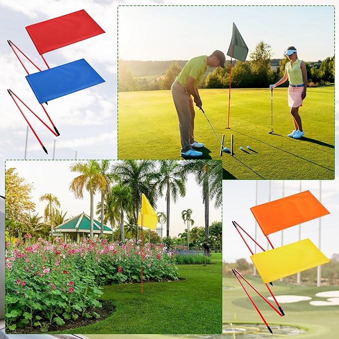 6 Set Golf Flag stick for Putting Green Golf Nylon Flags Pin Flags 3 Section Portable Putting Green Flagpoles for Backyard Practice Indoor Outdoor