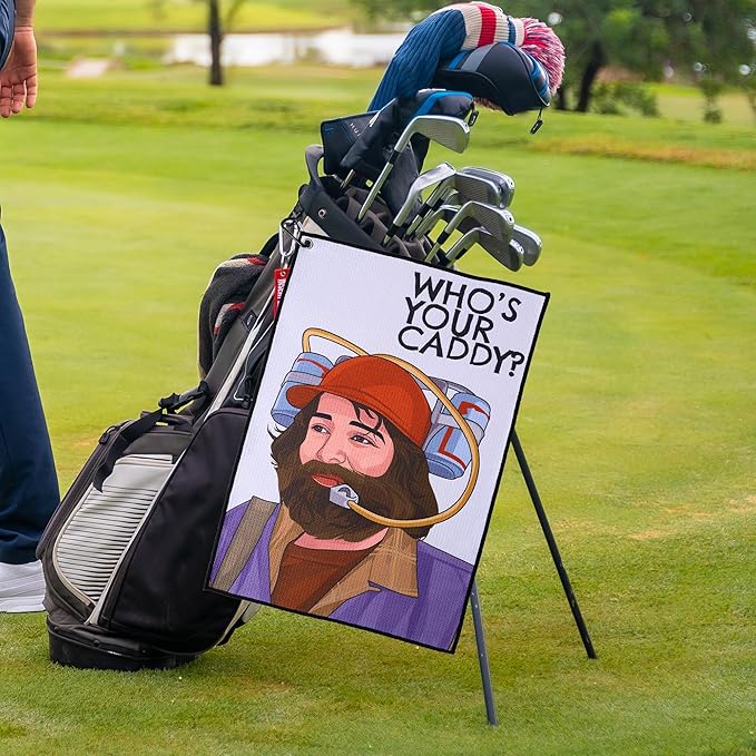 ZEETY Funny Golf Towel – 16" x 24" Premium Microfiber with Clip Holder for Golf Bags – Golf Accessories & Gifts for Men and Women (Who's Your Caddy?)
