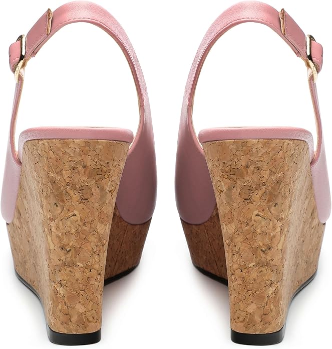 Womens Peep Toe Wedge Heels Matte Fashion Cork Slingback Pumps Platform Wedge Sandals 3.94 Inches