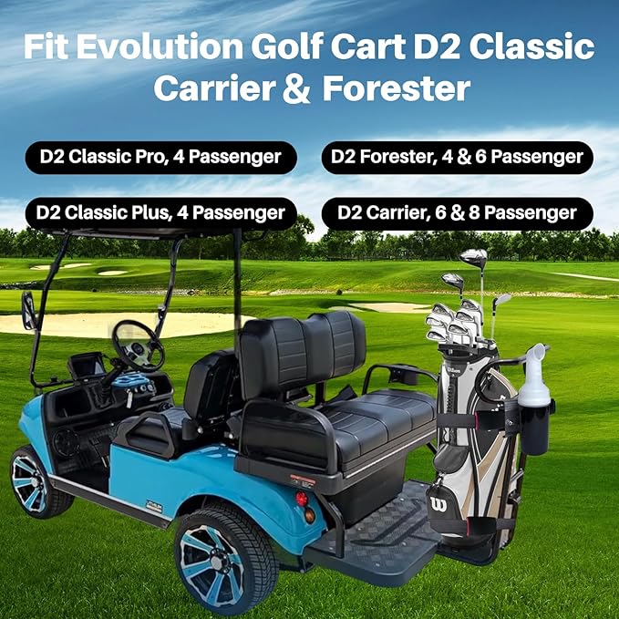 No Drilling Golf Cart Bag Holder Attachment with Sand Bottle Kit,Adjustable Golf Cart Rear Seat Bag Rack for Evolution Golf Cart D2 Classic Carrier & Forester,Better Fixation,Space-Saving