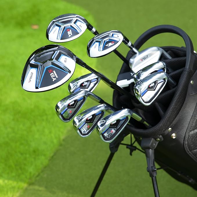 PGM 12/15 Pieces Men's Complete Golf Club Set with Driver, Fairway, Hybrid, Irons, Putter, Stand Bag & Headcovers - Right Handed - Ideal for Beginners (Standard/Tall Sizes)