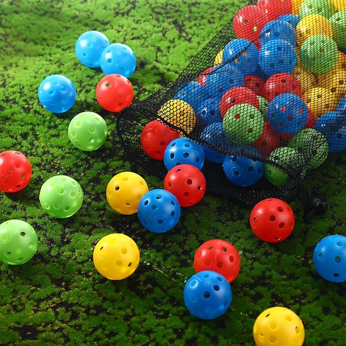 80 Pack Practice Golf Balls Limited Flight 42 mm Golf Training Airflow Hollow Plastic Ball for Women Men Indoor Outdoor Driving Range Swing Practice Home