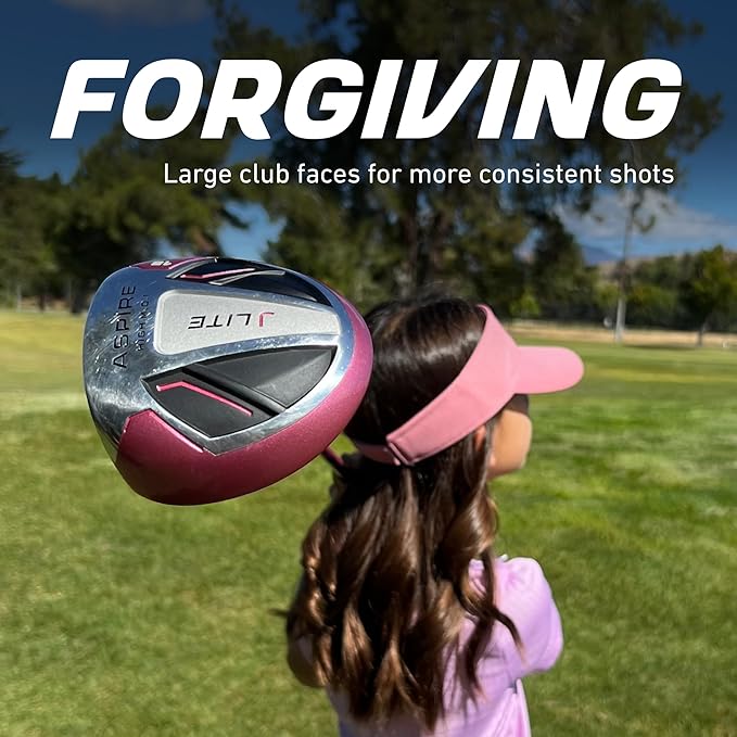 Aspire X-Lite Super Performance Junior Golf Club Set - Right-Handed Kids Golf Set with Driver, Hybrid, 7 Iron, Putter, Stand Bag & Headcovers