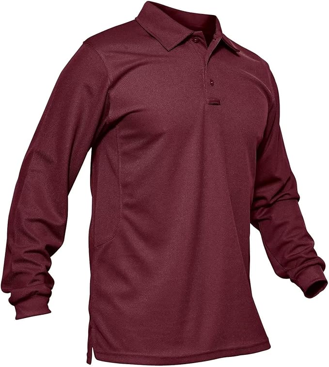 MAGCOMSEN Men's Polo Shirts 3 Button Quick Dry Performance Long Sleeve Tactical Shirts Pique Jersey Golf Shirt