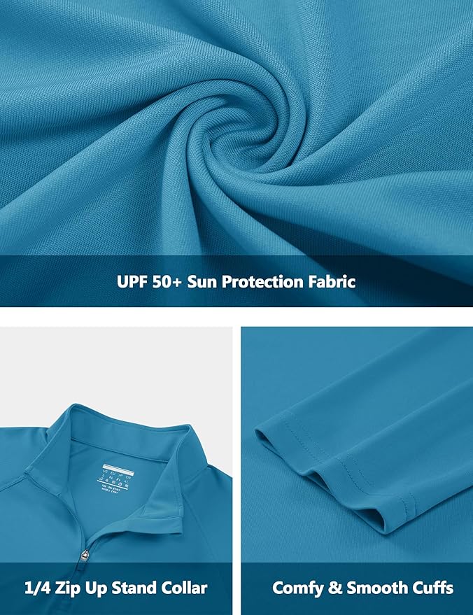 CRYSULLY Men's Long Sleeve 1/4 Zip Shirts Sun Protection Pullover UPF 50+ Rash Guard Running Lightweight T Shirt